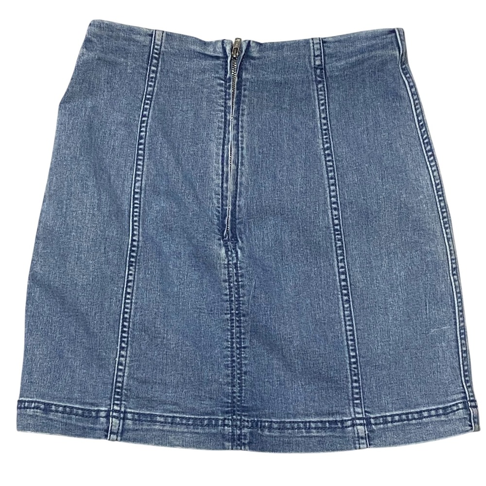 Free People Denim Mini Skirt Medium Wash Blue A-Line Seamed Size 4 - Picture 6 of 6